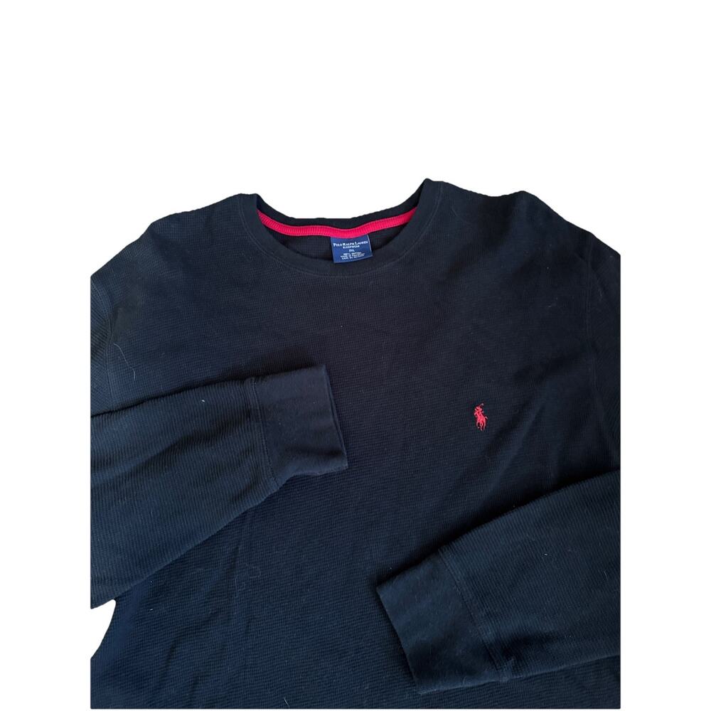 Polo Ralph Lauren Shirt Mens 2XL Thermal Black Long Sleeve Waffle Knit Sleepwear